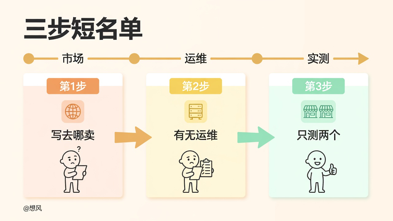 华人卖家选平台三步：写去哪卖、有无运维、只测两个